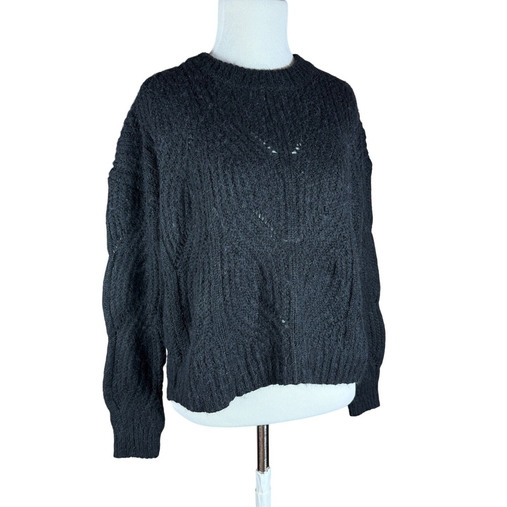 New Madewell Charcoal Gray Cable Knit Alpaca Blend Boxy Sweater Size S - Picture 2 of 8